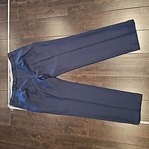 Soft navy Pleated front cuffed men's suit trousers